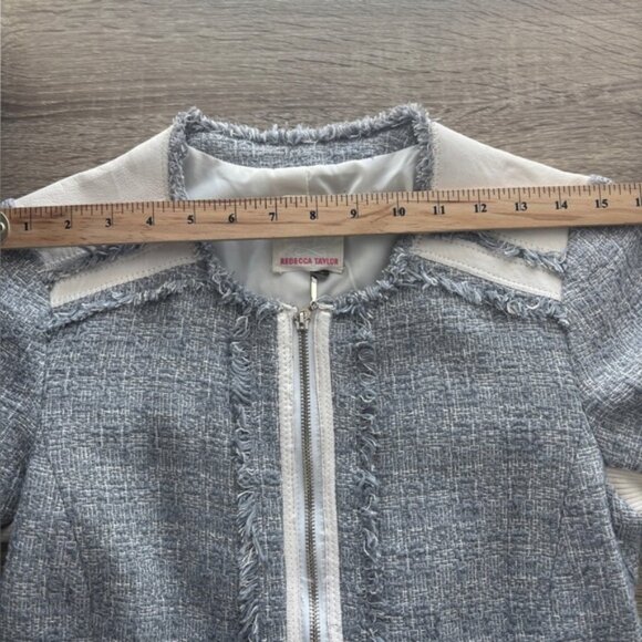 Rebecca Taylor Leather Tweed Jacket Shark Blue Grey White S - Picture 7 of 10